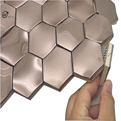 48 Flat Hexagonal Rose Gold Brushed Ceramic Metal Stainless Steel Mosaic Tile