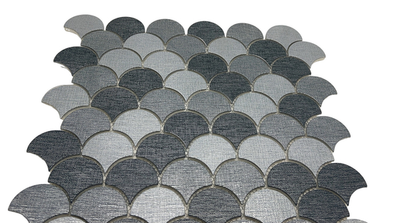 Shell Fan-Shaped Black Metal Ceramic Bottom Stainless Steel Mosaic For Wall Decoration