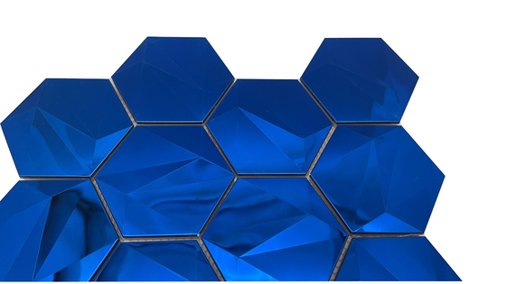 Luxury Art Sapphire Mirror Hexagonal Three-Dimensional Metal Mosaic 3D Model Design For Bar Home Village Hotel
