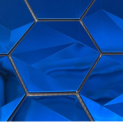 Luxury Art Sapphire Mirror Hexagonal Three-Dimensional Metal Mosaic 3D Model Design For Bar Home Village Hotel