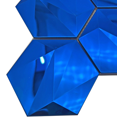 Luxury Art Sapphire Mirror Hexagonal Three-Dimensional Metal Mosaic 3D Model Design For Bar Home Village Hotel