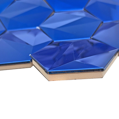 Luxury Art Sapphire Mirror Hexagonal Three-Dimensional Metal Mosaic 3D Model Design For Bar Home Village Hotel