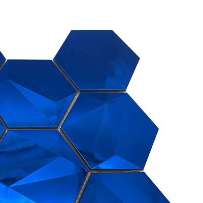Luxury Art Sapphire Mirror Hexagonal Three-Dimensional Metal Mosaic 3D Model Design For Bar Home Village Hotel
