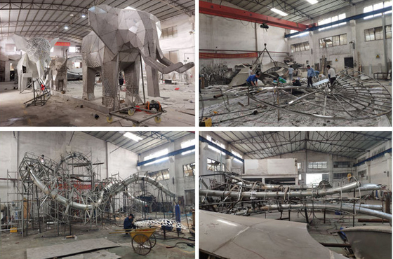 Custom Sample Animal Elephant Rockery Moon 304 Painted Baking Varnish Sculpt 3D Mirror Polishing 316L Stainless Steel Sculpture In Resort