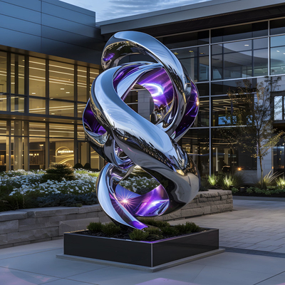 Customized Circle Water Line Green Spray Coating Sculp 304 Mirror Polished Stainless Steel Sculpture