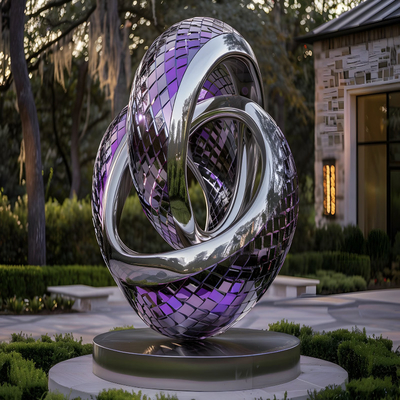 Customized Circle Water Line Green Spray Coating Sculp 304 Mirror Polished Stainless Steel Sculpture