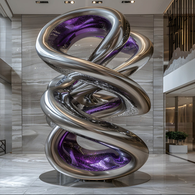Customized Circle Water Line Green Spray Coating Sculp 304 Mirror Polished Stainless Steel Sculpture