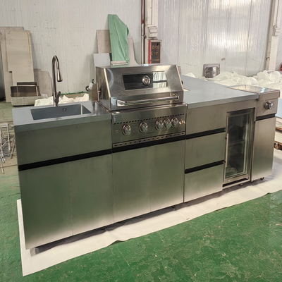 304 Stainless Steel Sliver Custom Design Full Set Outdoor BBQ Kitchen Cabinet