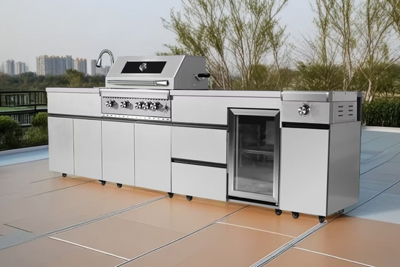 304 Stainless Steel Sliver Custom Design Full Set Outdoor BBQ Kitchen Cabinet