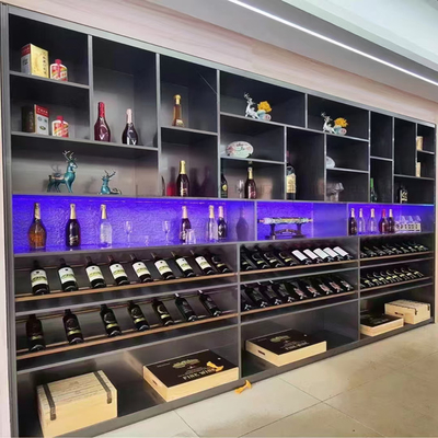 Morden Custom Size LED Light Stainless Steel Wine Cabinet Display Racks Showcases