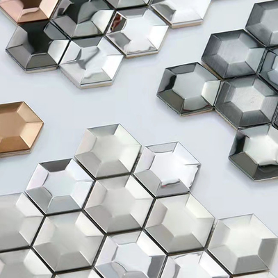 3D Hexagon Silver Color Stainless Steel Mosaic Tile For Wall Decoration
