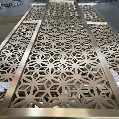 Laser Cutting 3*10ft Jali Decoration Hotel Project Home Furniture Brush Gold Stainless Steel Screen