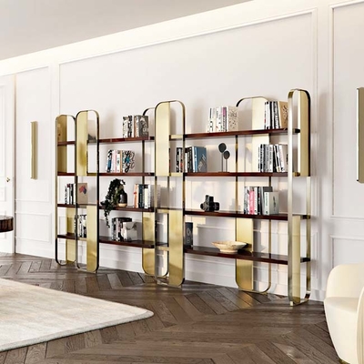304 201 Champagne Gold Hairline Brushed Mirror Stainless Steel Metal Display Bookshelf Cabinets