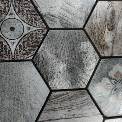 Europe white color hexagon type leaf flower patterns ink-jet printing aluminum mosaic tile for wall decoration