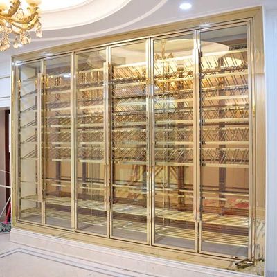 İyi bir fiyat. Özel Bakır Antika Fırçalanmış Paslanmaz Çelik Şarap Dolapları 4 Kapı Sıcaklık Kontrollü çevrimiçi