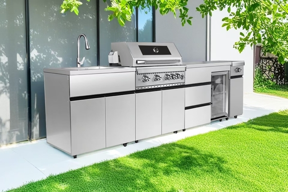 304 Stainless Steel Sliver Custom Design Full Set Outdoor BBQ Kitchen Cabinet