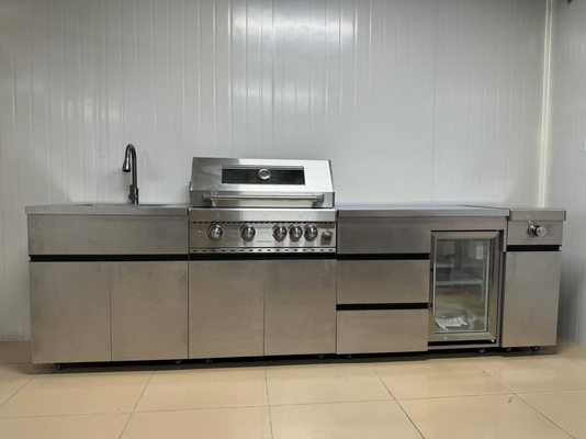 304 Açık BBQ Gaz ızgara Mutfak Metal Ekran Dolabı Fonksiyonel Paslanmaz Çelik Mutfak Dolabı