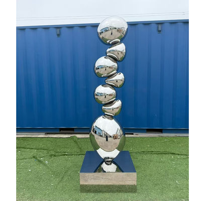 Round Stone Shape White Mirror Polished Art Design Metal  Stainless Steel Sculpture